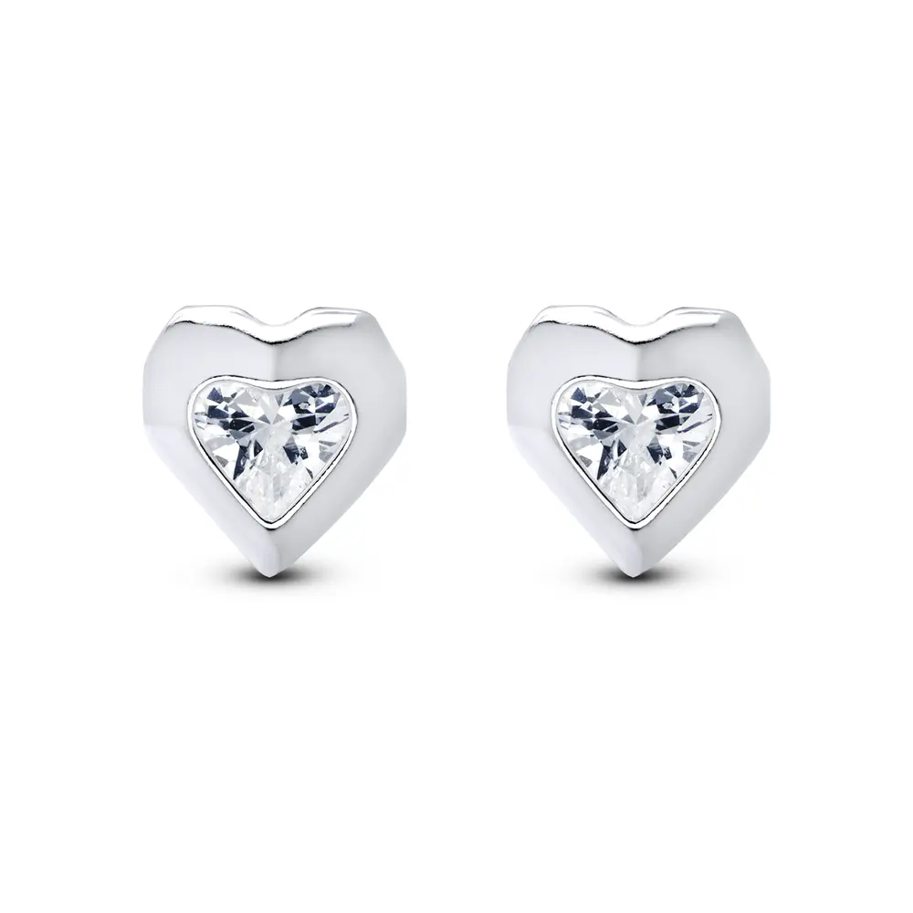 Brinco Prata Leve Sun Coração com Zircônia