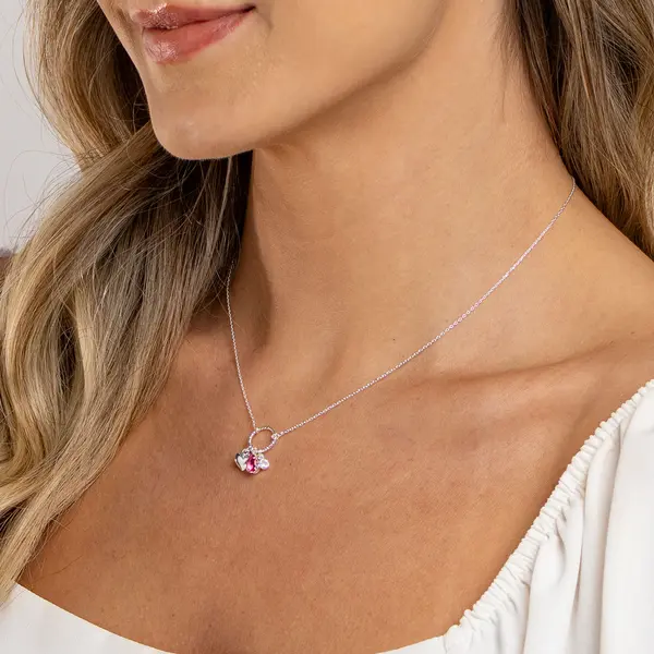 Gargantilha Prata Leve Sun Gota Rosa com Círculo e Coração