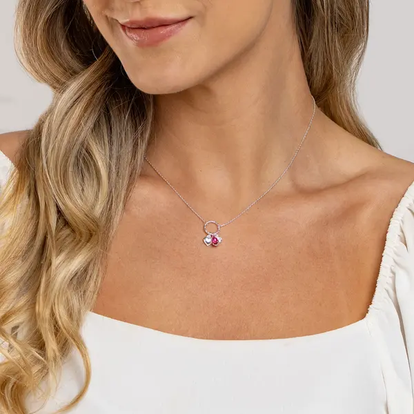 Gargantilha Prata Leve Sun Gota Rosa com Círculo e Coração