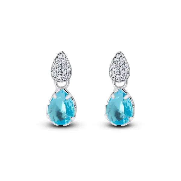 Brinco Prata Leve Sun Gotas Azul e Cravejada