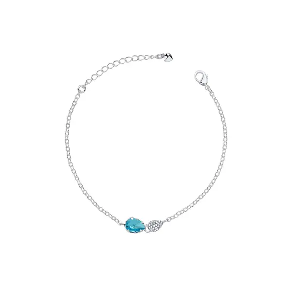 Pulseira Prata Leve Sun Gotas Azul e Cravejada