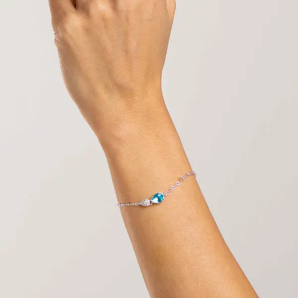 Pulseira Prata Leve Sun Gotas Azul e Cravejada