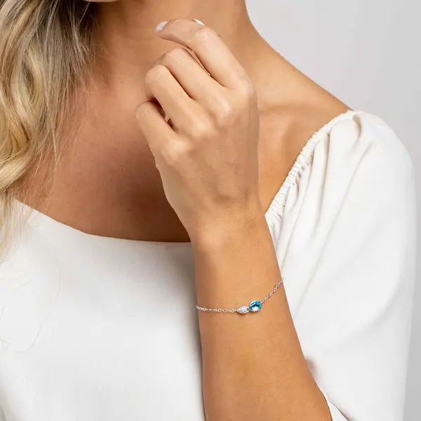 Pulseira Prata Leve Sun Gotas Azul e Cravejada