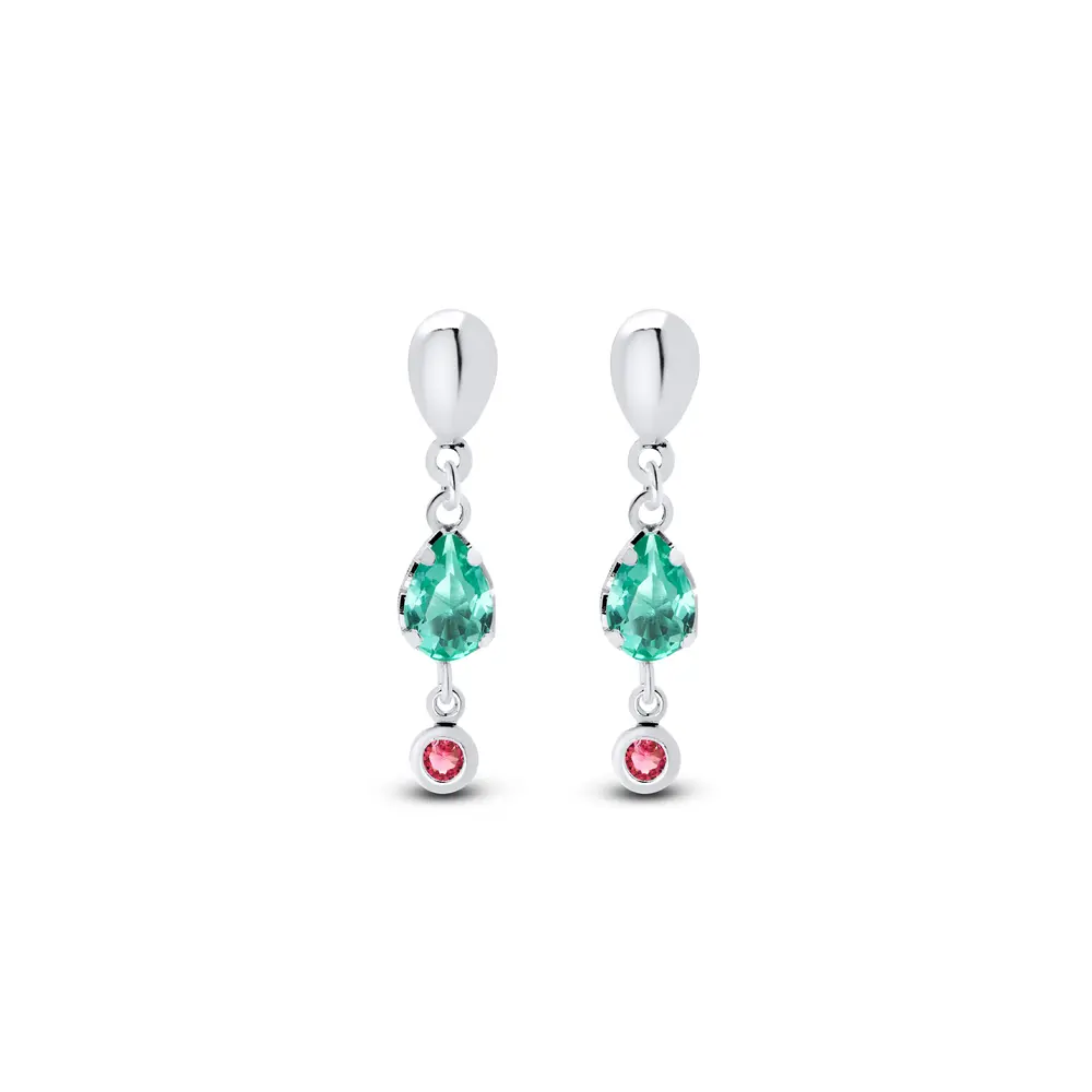 Brinco Prata Leve Sun Gota Verde Água