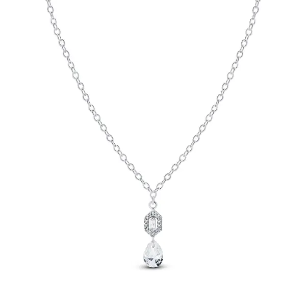 Gargantilha Prata Leve Sun Hexágono e Gota em Zircônia