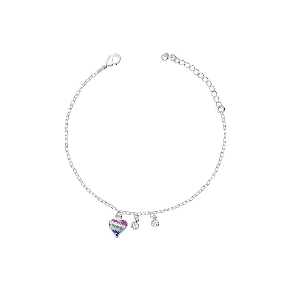 Pulseira Prata Leve Sun Coração Colorido