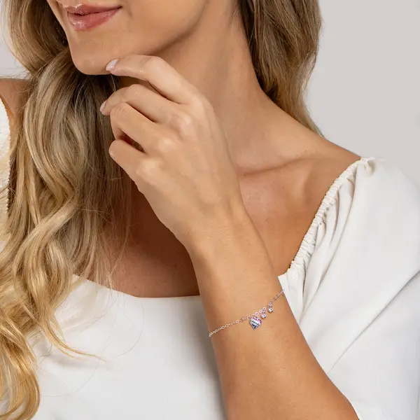 Pulseira Prata Leve Sun Coração Colorido