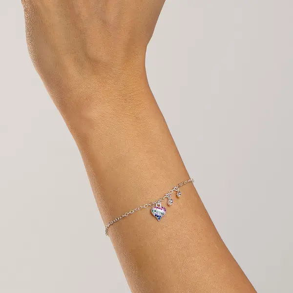 Pulseira Prata Leve Sun Coração Colorido
