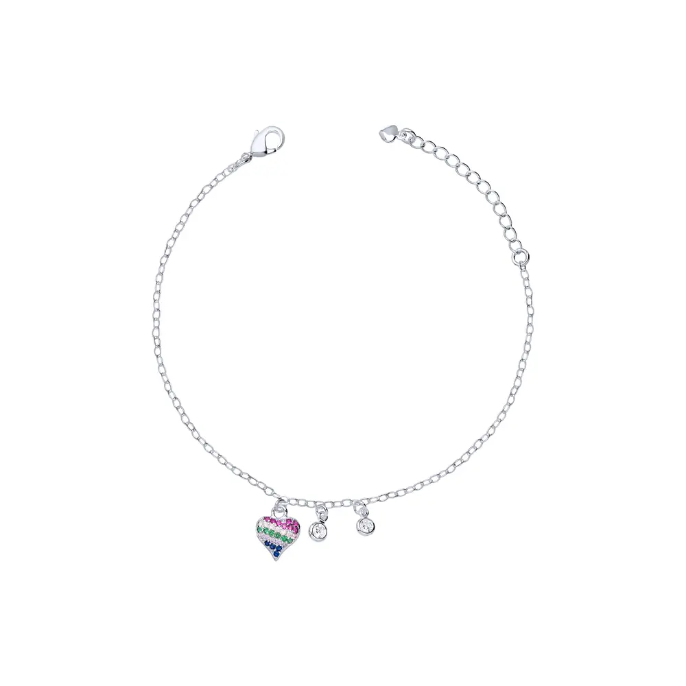 Pulseira Prata Leve Sun Coração Colorido