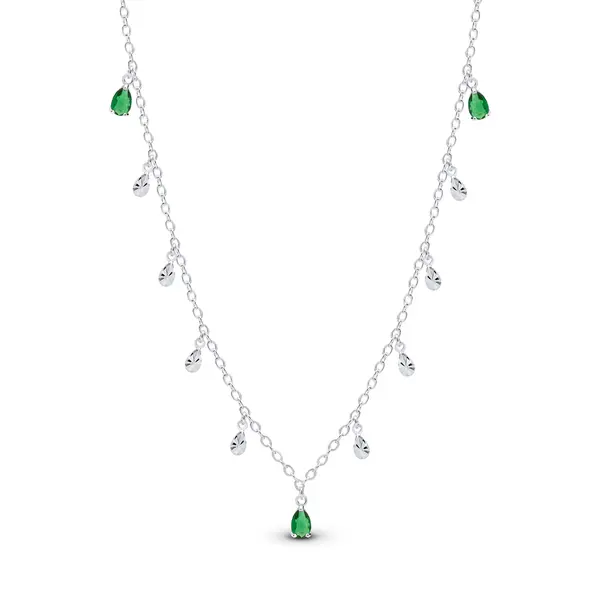 Colar Prata Leve Sun Gotas Verdes