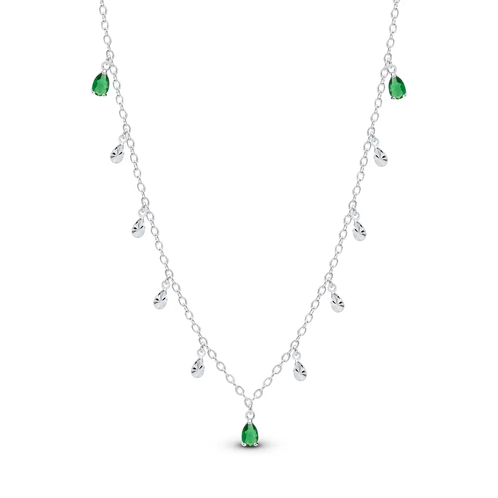 Colar Prata Leve Sun Gotas Verdes