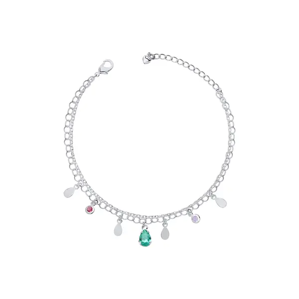 Pulseira Prata Leve Sun Dupla Gota Verde Água