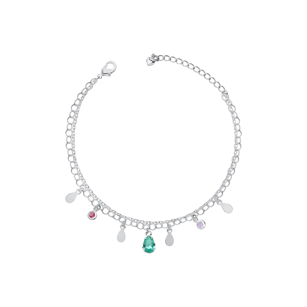 Pulseira Prata Leve Sun Dupla Gota Verde Água