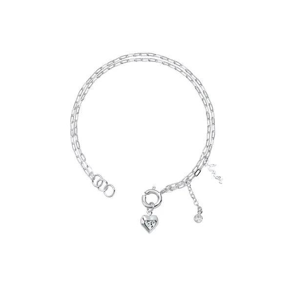 Pulseira Prata Leve Sun Dupla Amor Coração com Zircônia