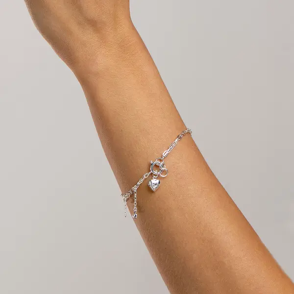 Pulseira Prata Leve Sun Dupla Amor Coração com Zircônia