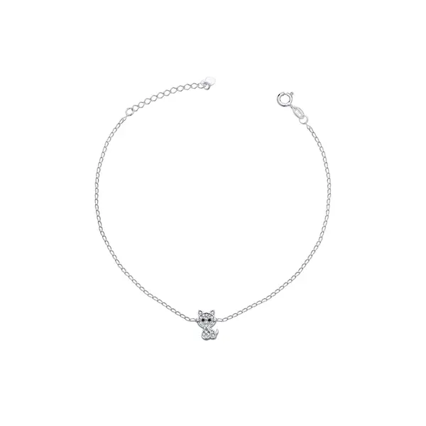 Tornozeleira Prata Gatinho com Zircônias