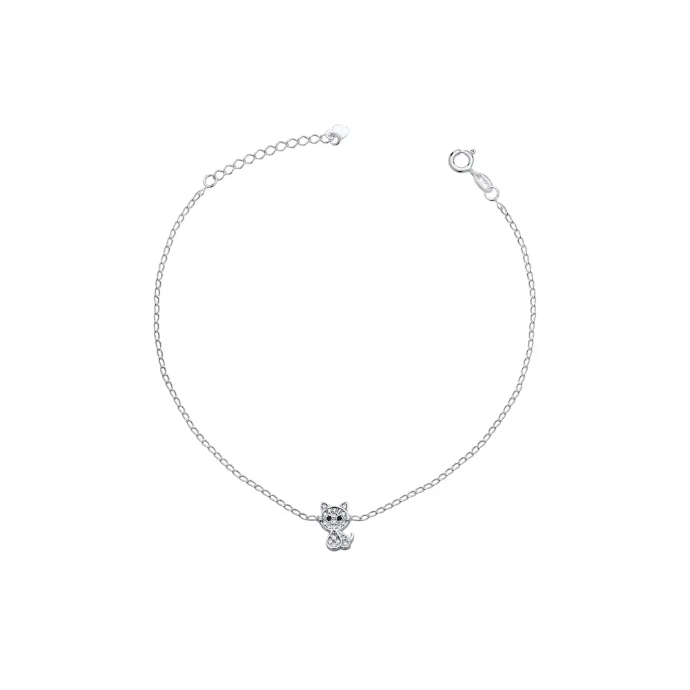 Tornozeleira Prata Gatinho com Zircônias