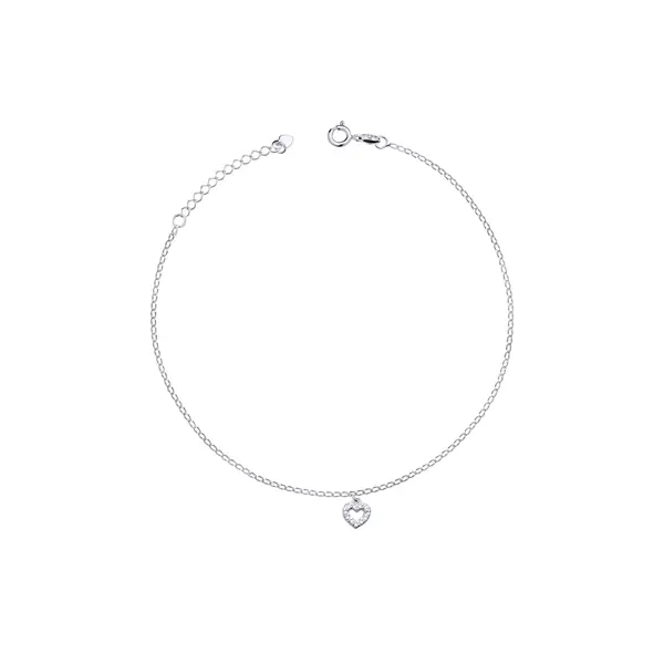 Tornozeleira Prata Coração com Zircônia
