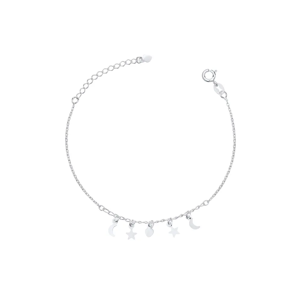 Pulseira Prata Estrela Lua e Coração