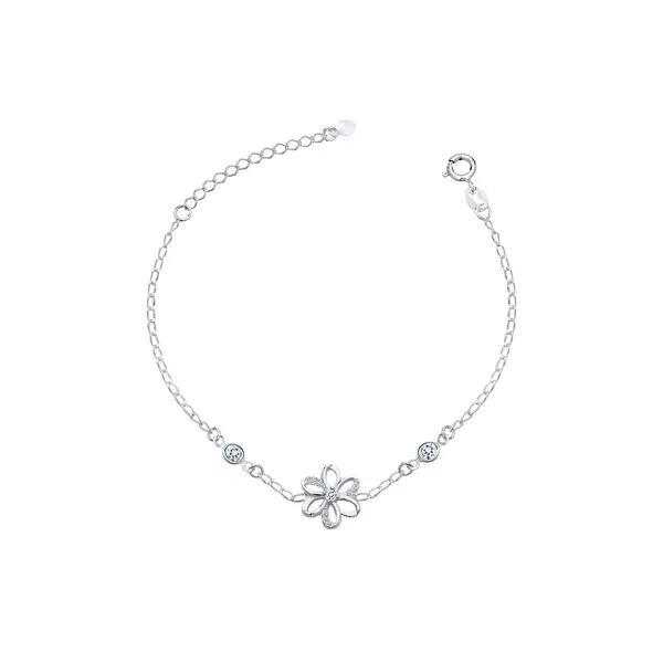 Pulseira Prata Flor com Zircônias