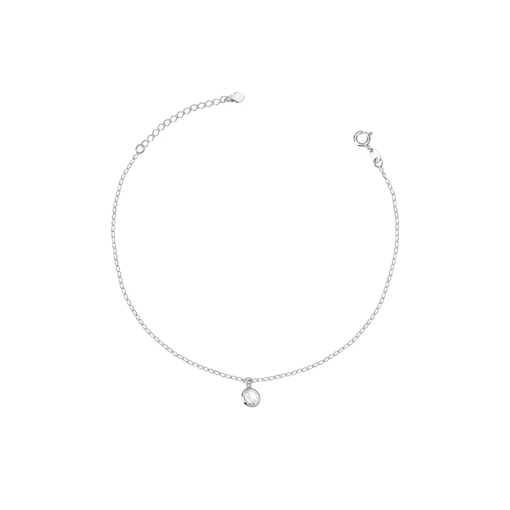 Tornozeleira Prata Ponto Luz em Zircônia
