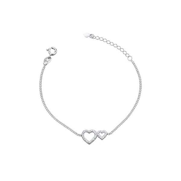 Pulseira Prata Dois Coração com Zircônias