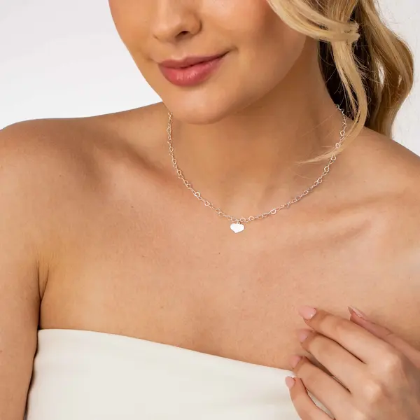 Gargantilha Prata Malha Corações