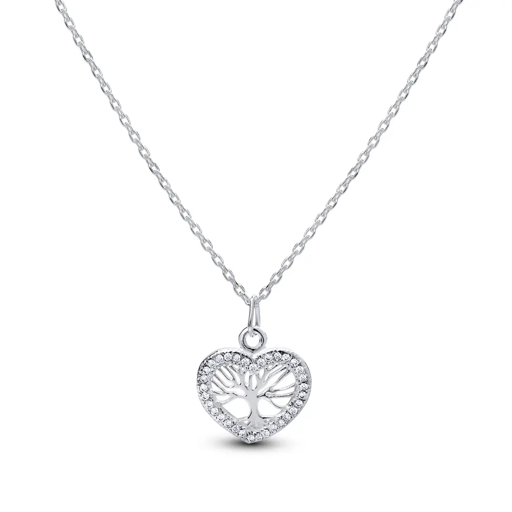 Gargantilha Prata Coração Árvore da Vida