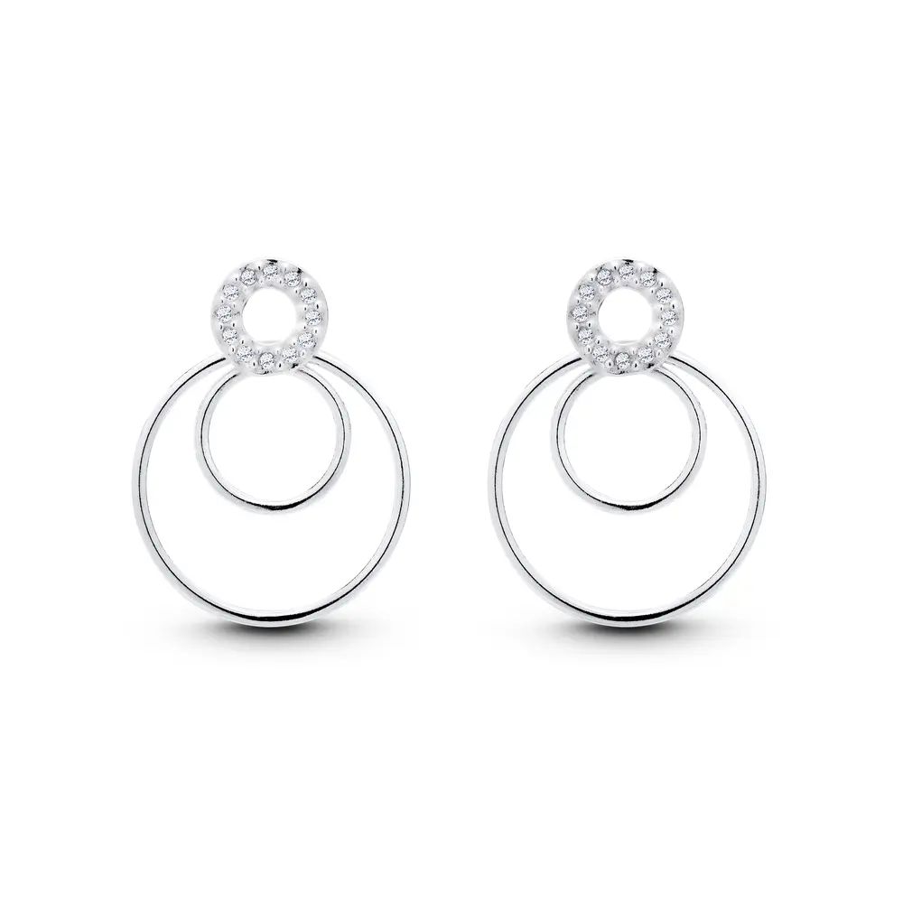 Brinco Prata Círculos com Zircônias