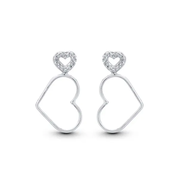 Brinco Prata Corações com Zircônias