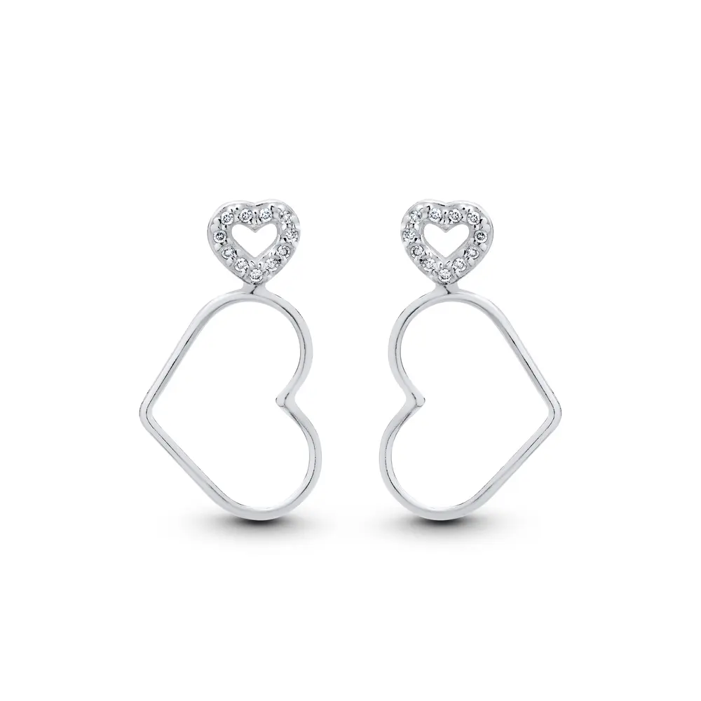 Brinco Prata Corações com Zircônias