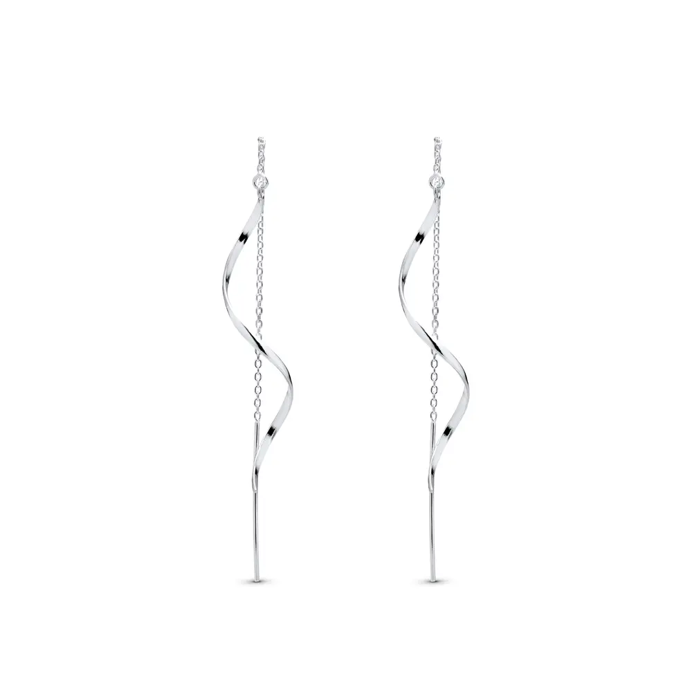 Brinco Prata Longo Ondulado