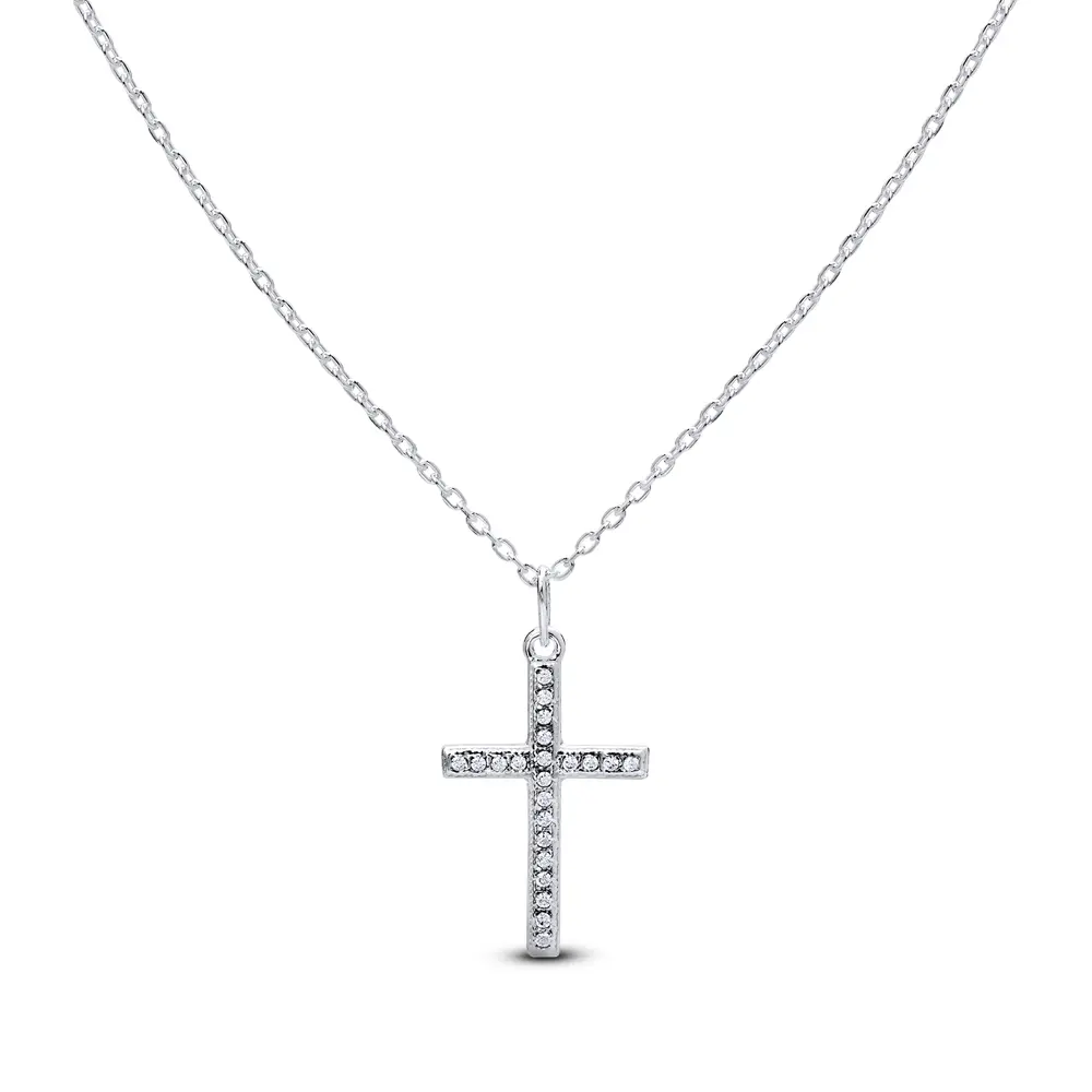 Gargantilha Prata Cruz com Zircônias