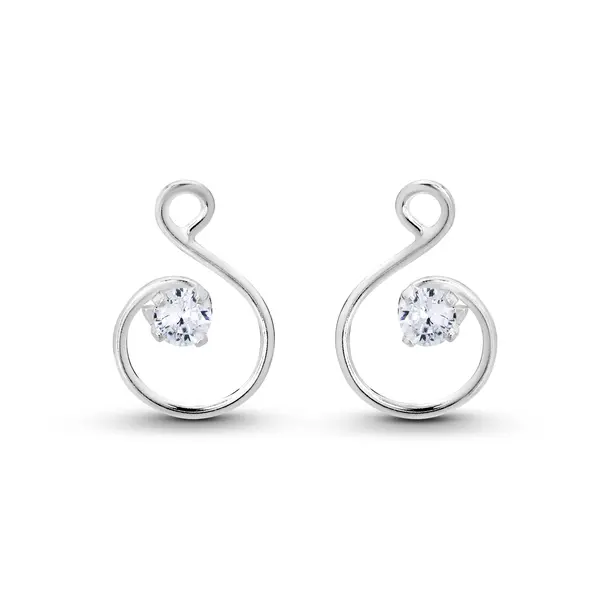 Brinco Prata Anzol com Zircônia