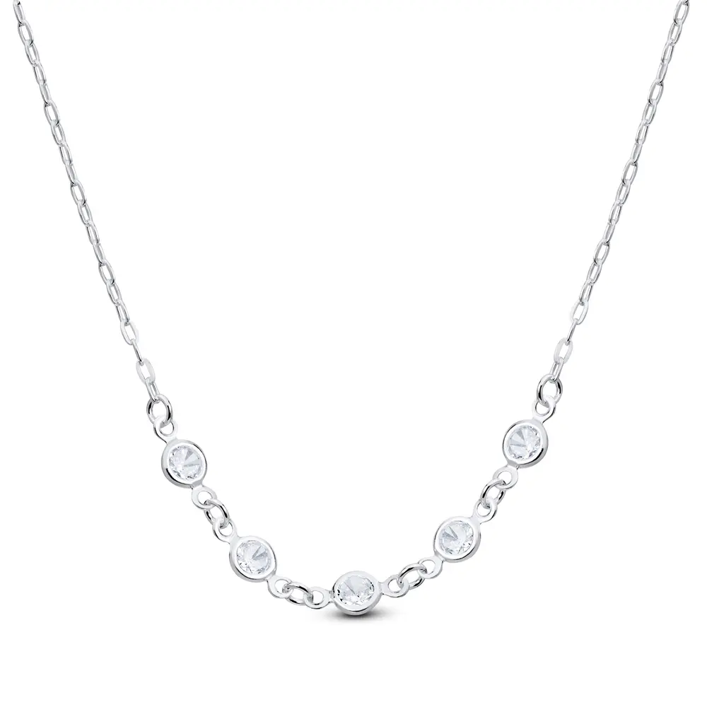 Gargantilha Prata Zircônias Redondas