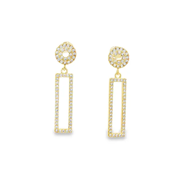 Brinco Folheado a Ouro 18k Pendente Retangular com Zircônias