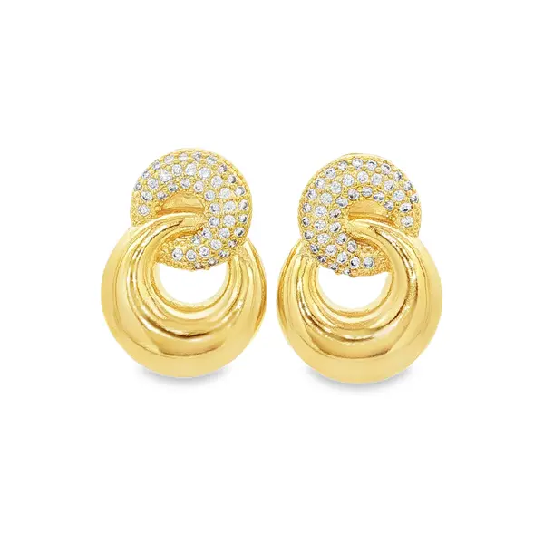 Brinco Folheado a Ouro 18k Dois Círculos com Zircônias