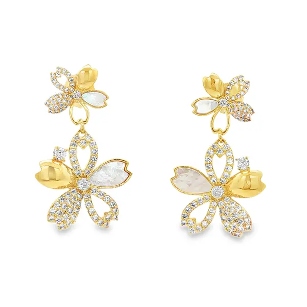 Brinco Folheado a Ouro 18k Flores com Zircônias Grande