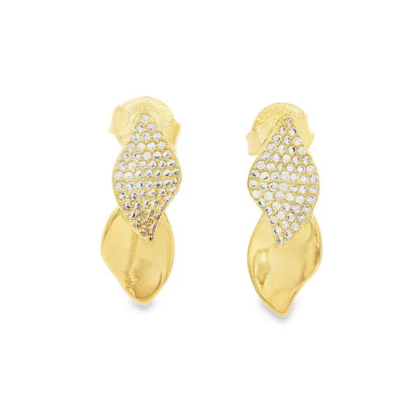 Brinco Folheado a Ouro 18k Duas Folhas com Zircônias