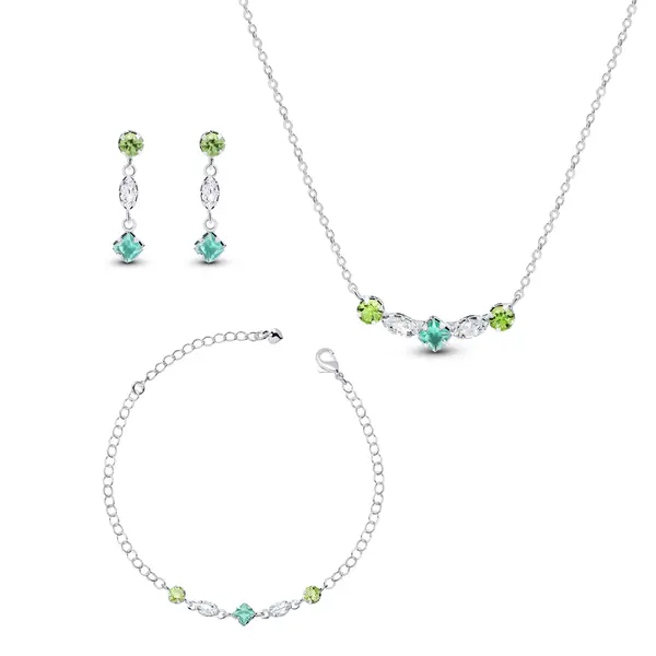 Conjunto Prata Leve Sun Pedras Verdes