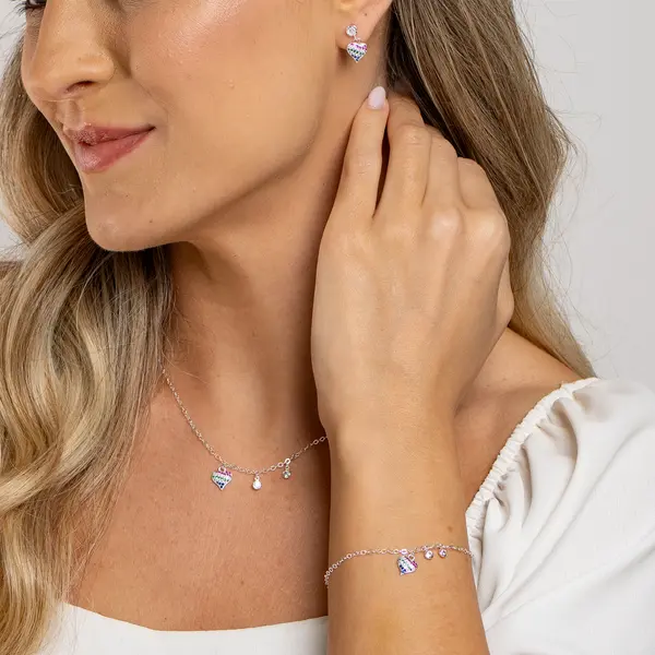 Conjunto Prata Leve Sun Coração Colorido