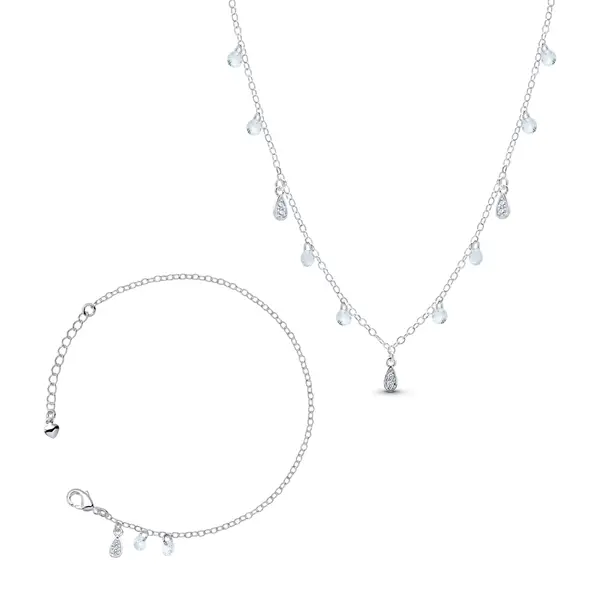 Conjunto Prata Leve Sun Gotas Azuis e Zircônias