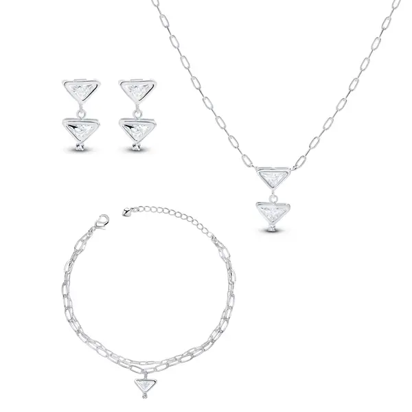 Conjunto Prata Leve Sun Dois Triângulos