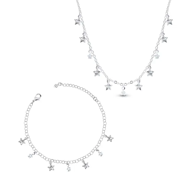 Conjunto Prata Leve Sun Estrelas
