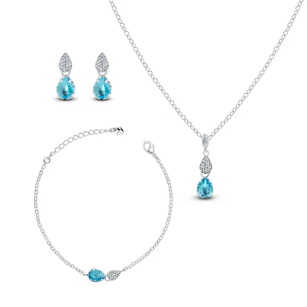 Conjunto Prata Leve Sun Gotas Azul e Cravejada