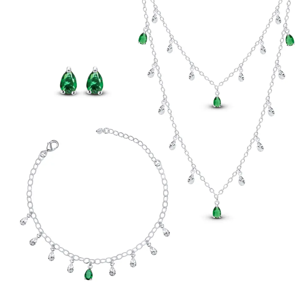 Conjunto Prata Leve Sun Gota Verde