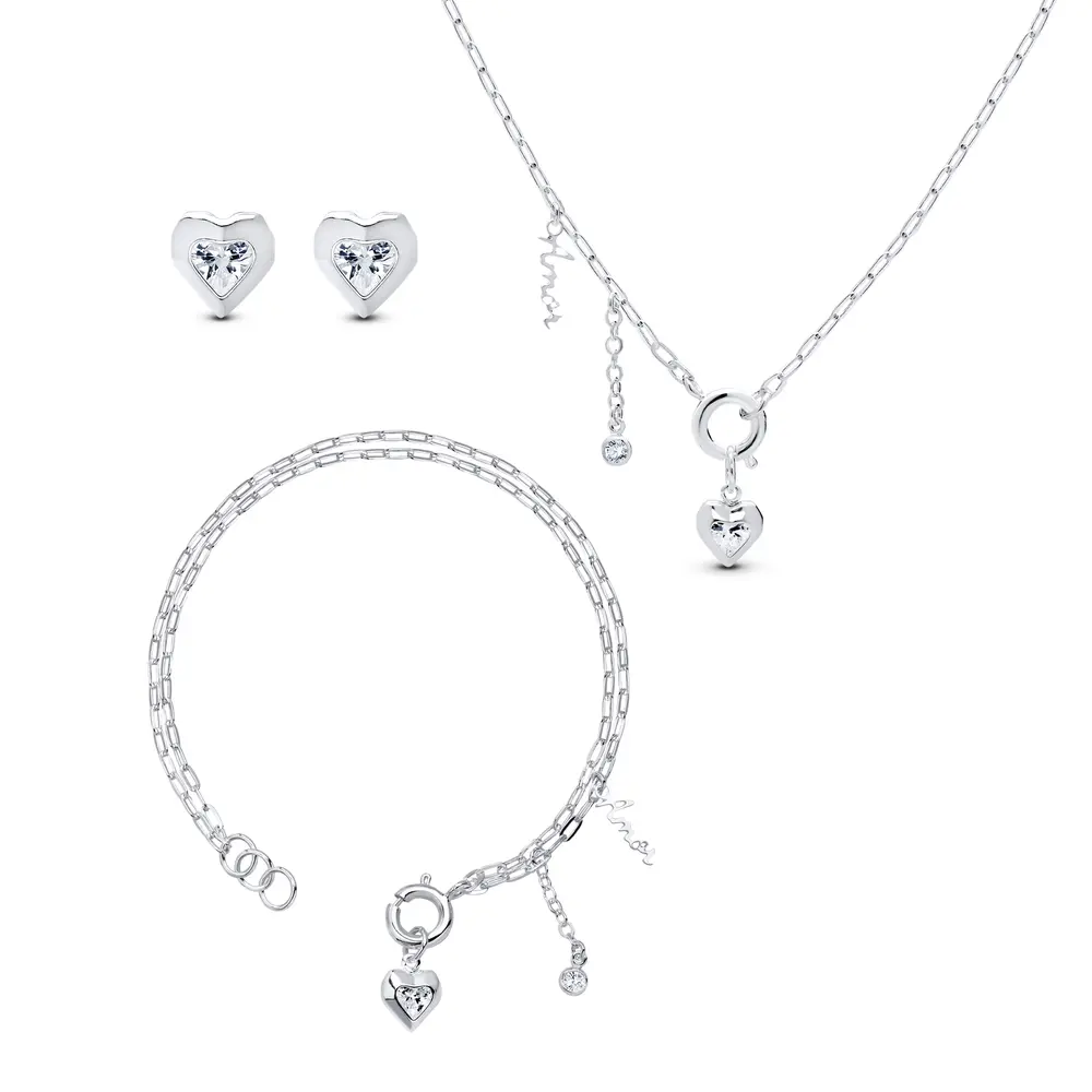 Conjunto Prata Leve Sun Coração com Zircônia