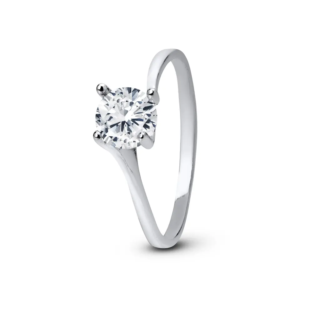 Anel Prata Solitário Zircônia Grande