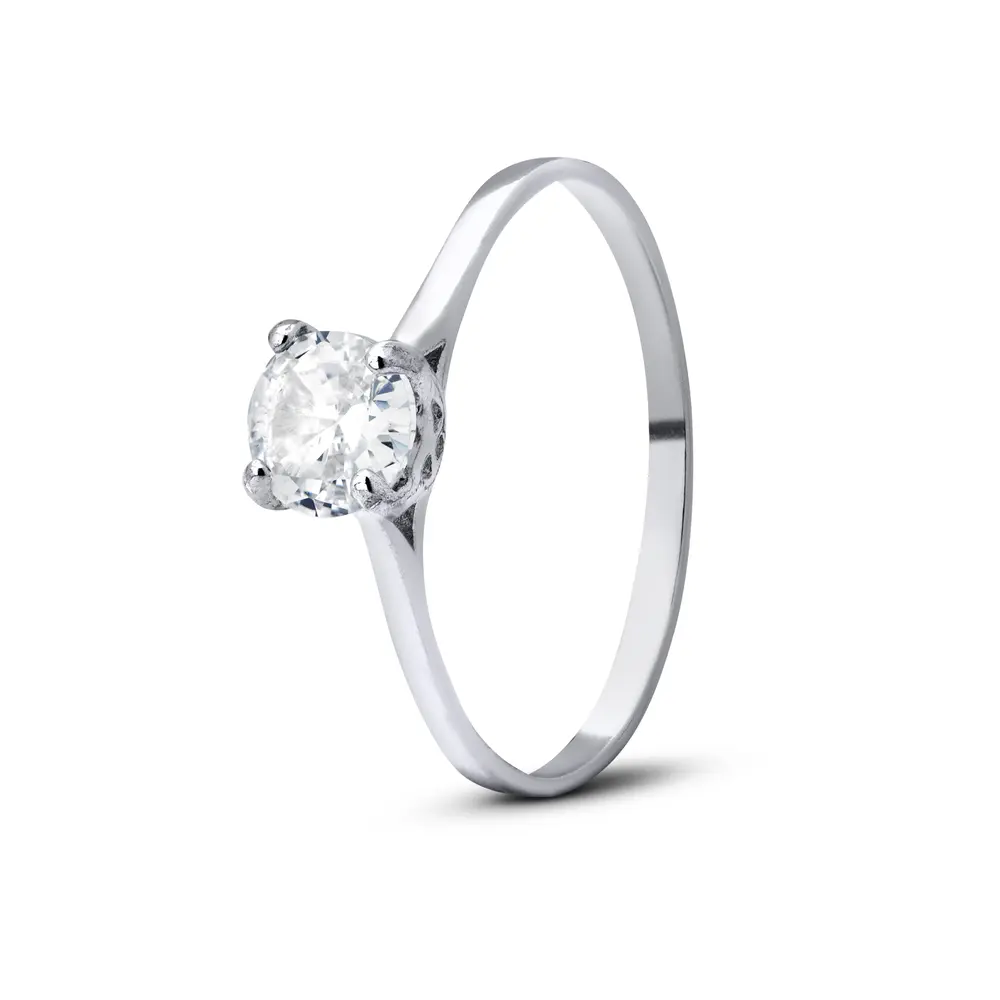 Anel Prata Solitário com Detalhes