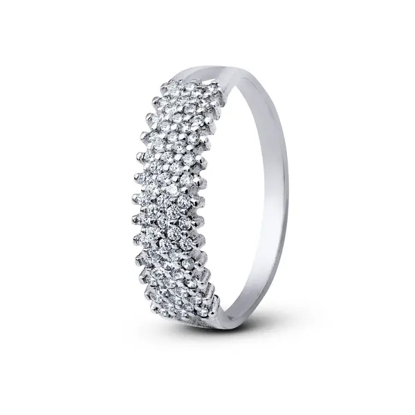 Anel Prata Meia Aliança Cravejada em Zircônias